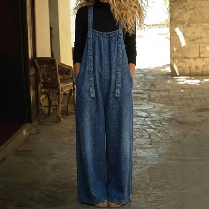 Vintage Washed Wide Leg Denim Overalls