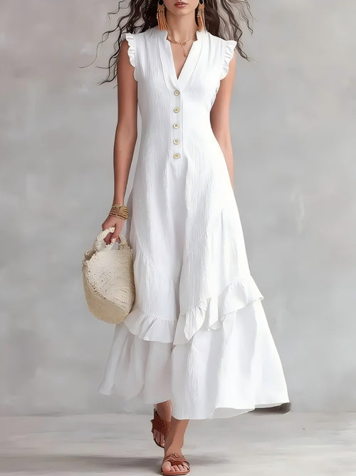 Sleeveless Ruffled V-Neck Maxi Dress