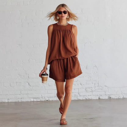 Crinkled Casual Two Piece Short Set