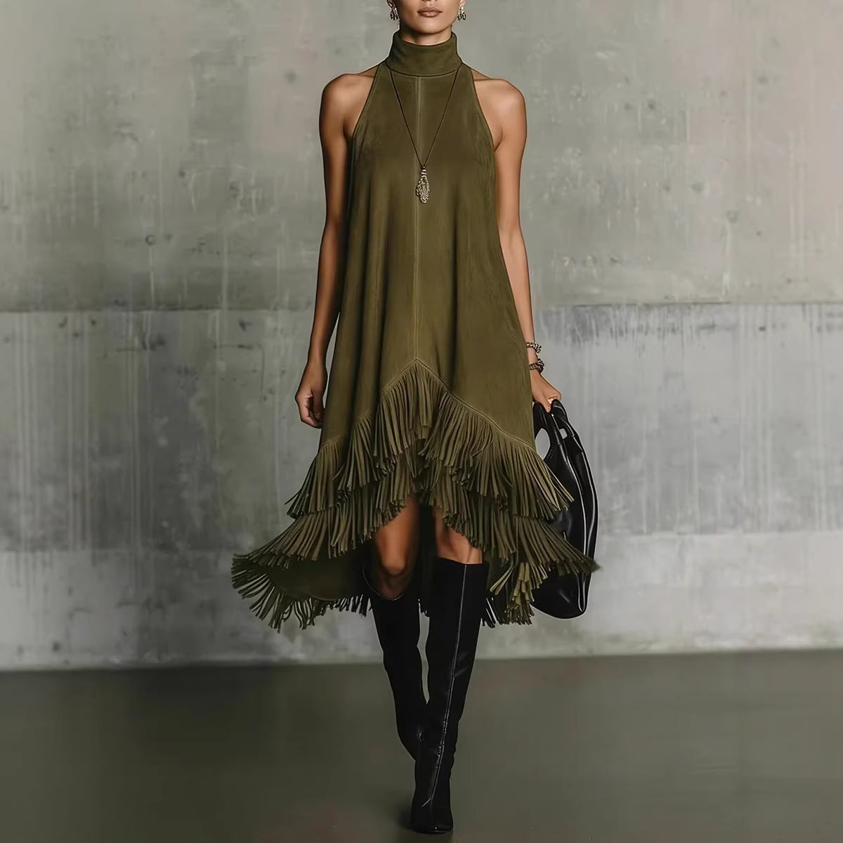 Fashion Tassel Vest Women'S Slim  Sleeveless Vest Dress