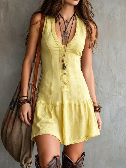 Sleeveless Button-Down Denim Mini Dress