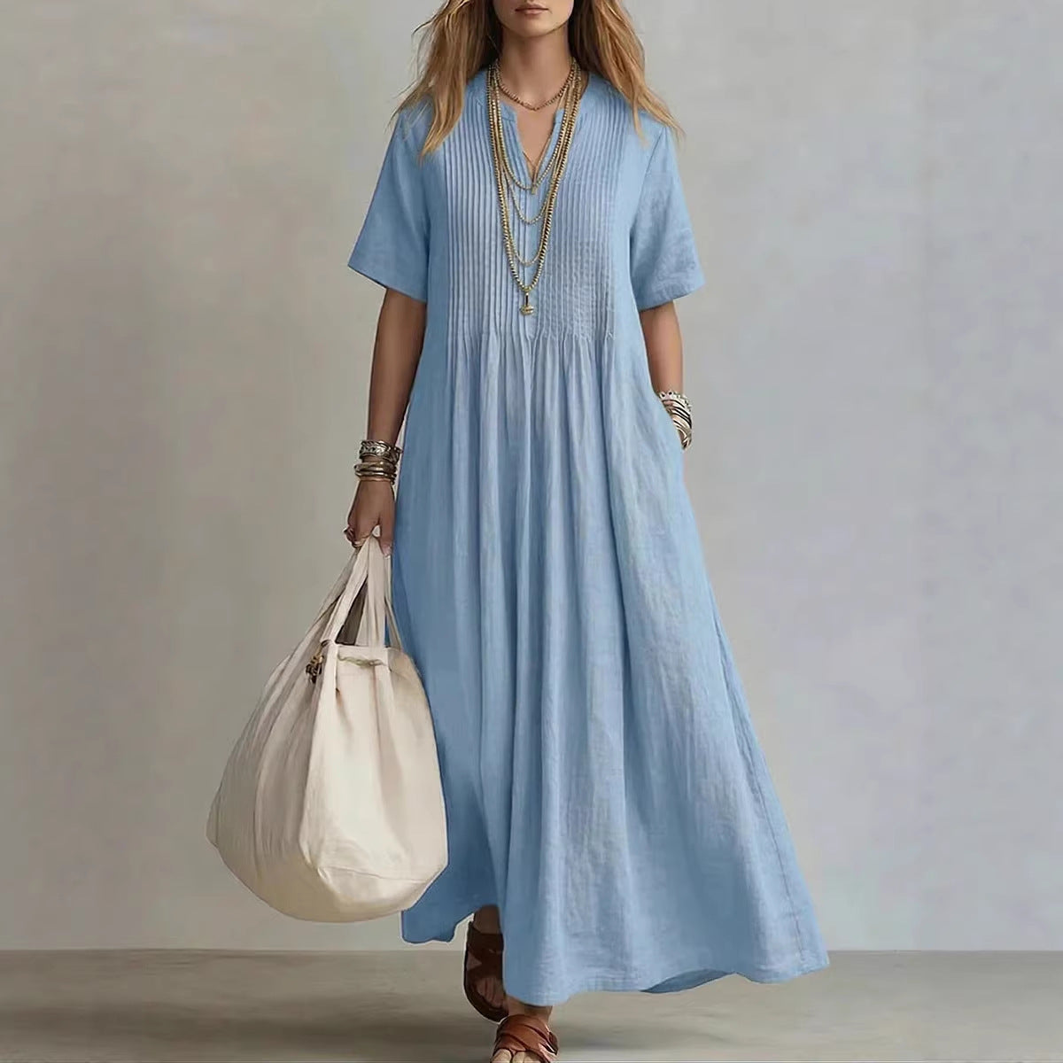 Women's Casual Loose Short Sleeve Maxi Dress