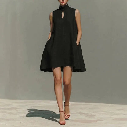 Modern Qipao-Inspired Linen Shift Dress