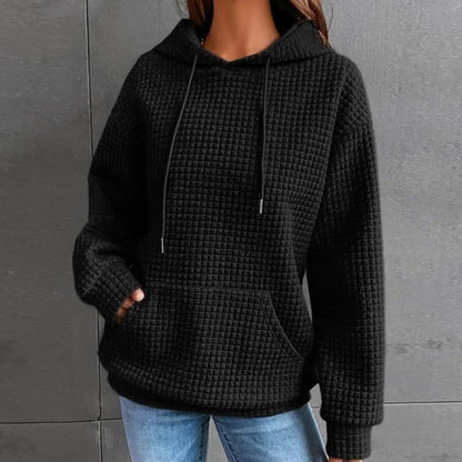 Waffle Textured Drawstring Hooded Sweatshirt With Kangaroo Pocket