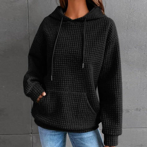 Waffle Textured Drawstring Hooded Sweatshirt With Kangaroo Pocket