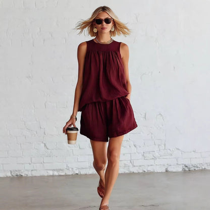 Crinkled Casual Two Piece Short Set