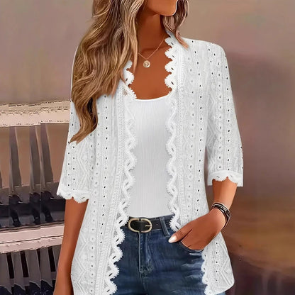 Women's Scallop Trim Lace Open‑Front Cardigan