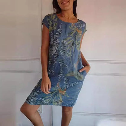 Women's Botanical Print Cap‑Sleeve Midi Dress