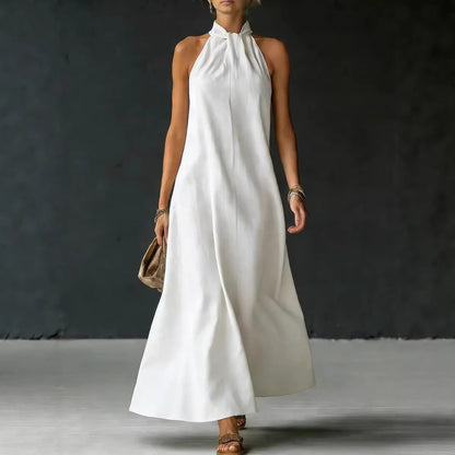 Linen-Blend Halter Neck Maxi Dress