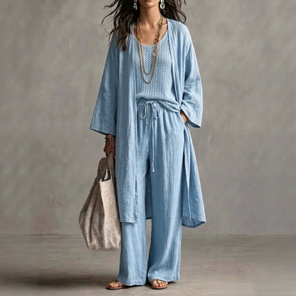 Neutral Beige Linen-Blend Two-Piece Lounge Set