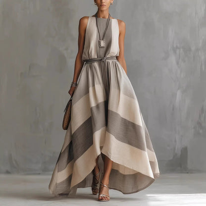 Linen Blend Striped Sleeveless Maxi Dress