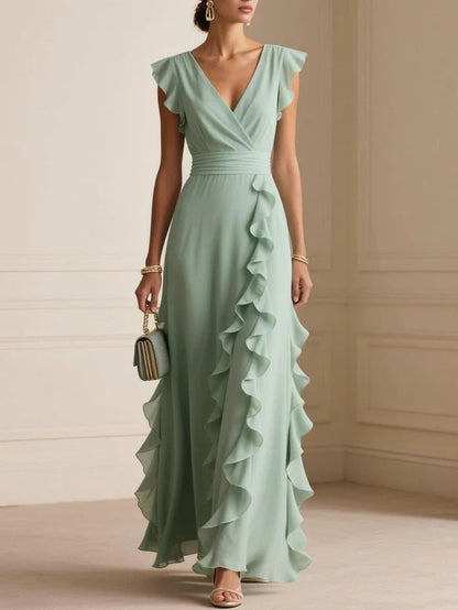Flutter Sleeve Ruffle Maxi Dress