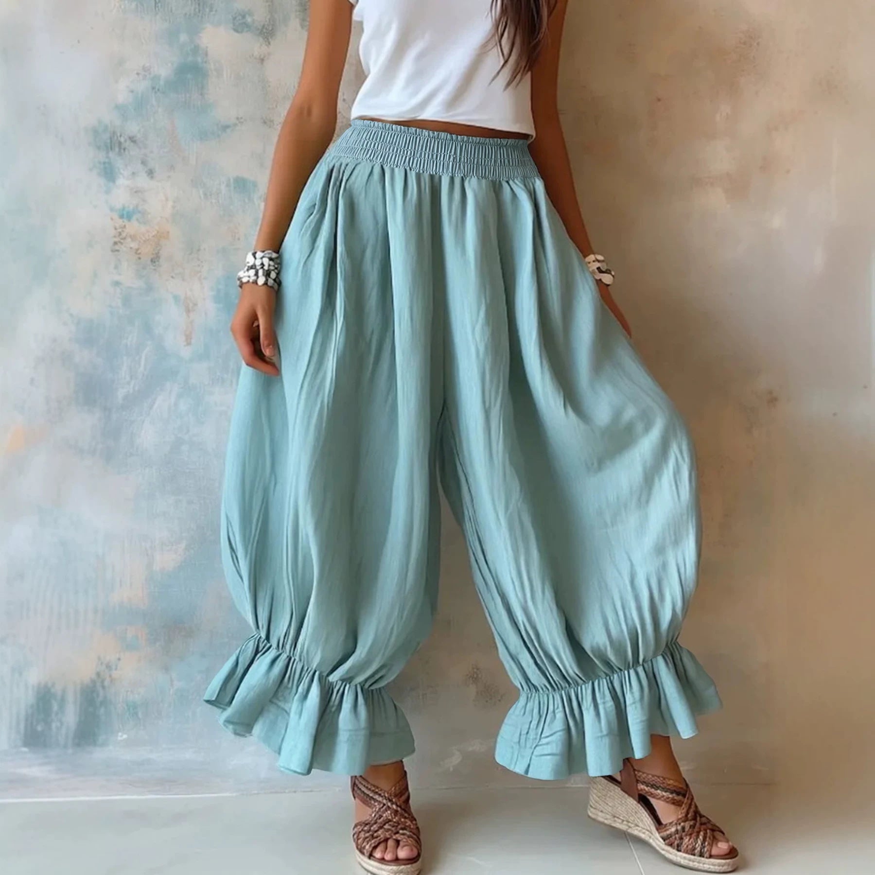 Crinkled Textured Balloon Harem Pants