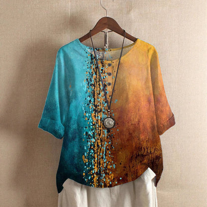 Floral Print Half‑Sleeve Crew Neck Blouse