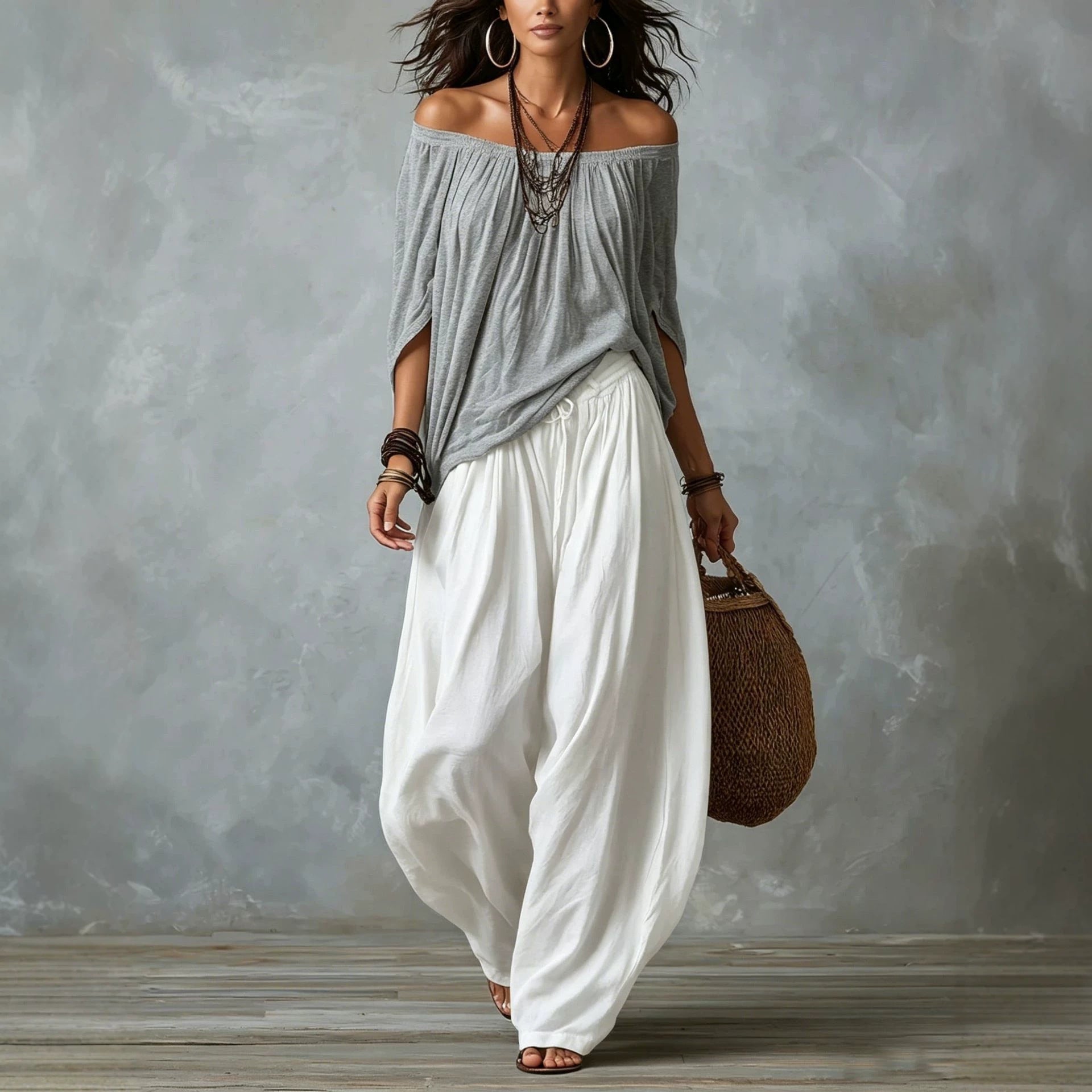 Drawstring Harem Pants Two Piece Set