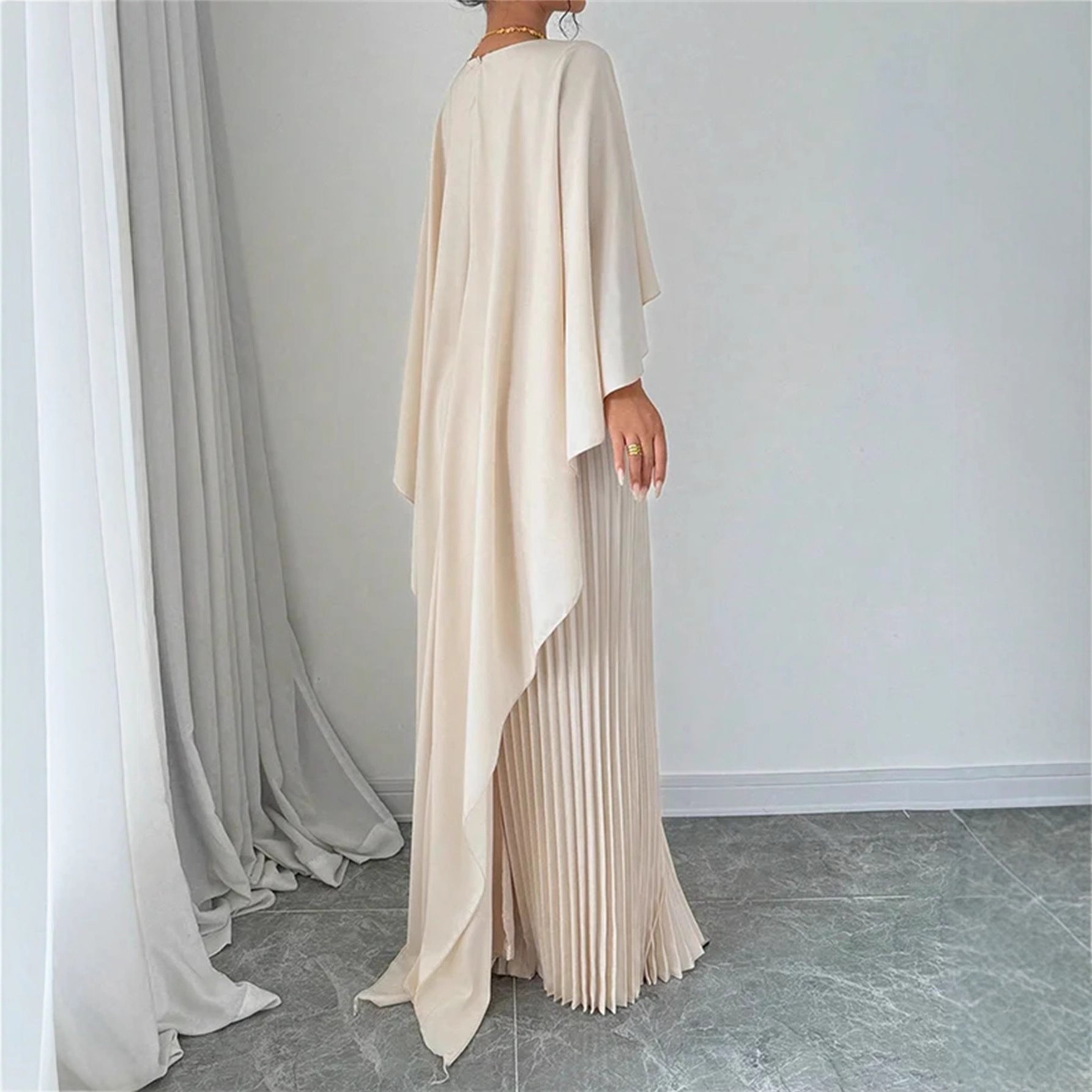 Cape Overlay Pleated Maxi Dress