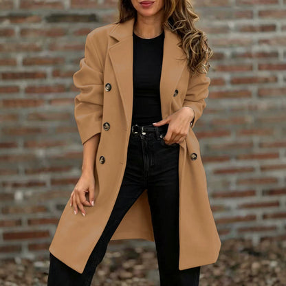 Street Style Autumn And Winter Lapel Double-Breasted Woolen Coat Jacket