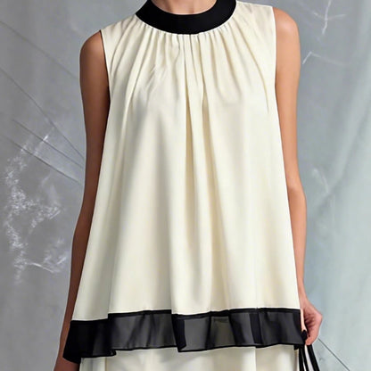 Elegant Black & White Tiered Two-Piece Maxi Set