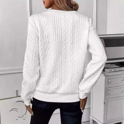 Cable Textured Half‑Zip Long Sleeve Casual Sweatshirt