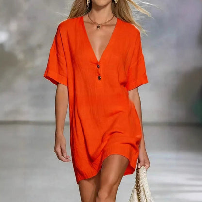 Effortless Chic Linen-Blend V-Neck Shirt Dress