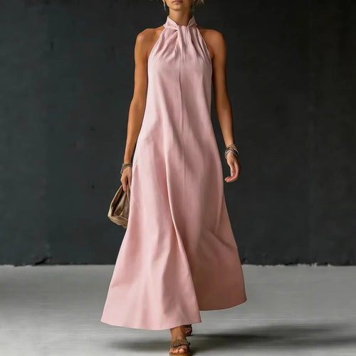 Linen-Blend Halter Neck Maxi Dress