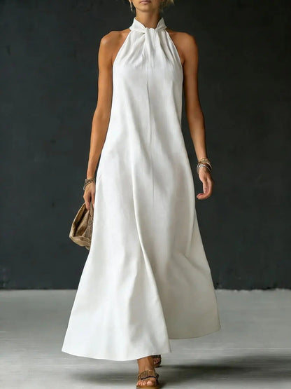 Linen-Blend Halter Neck Maxi Dress