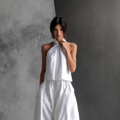 Halter Neck Wide-Leg Two-Piece Formal Set