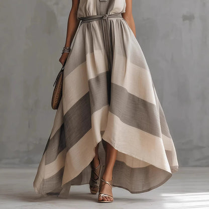 Linen Blend Striped Sleeveless Maxi Dress