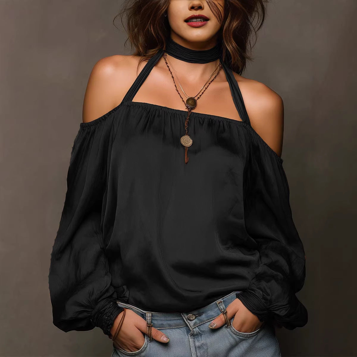 Temperament Off-Shoulder Matte Satin Shirt Top