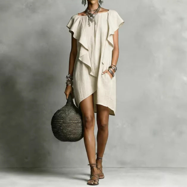 Elegant And Romantic Contrasting Color Ruffle Dress