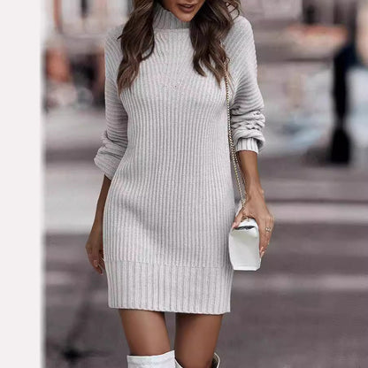 Women's Mock Neck Ribbed Knit Mini Dress