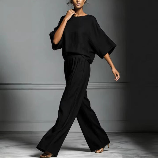Linen Blend Batwing Sleeve Two-Piece Set