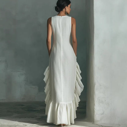 Sleeveless Ruffled Linen Maxi Dress