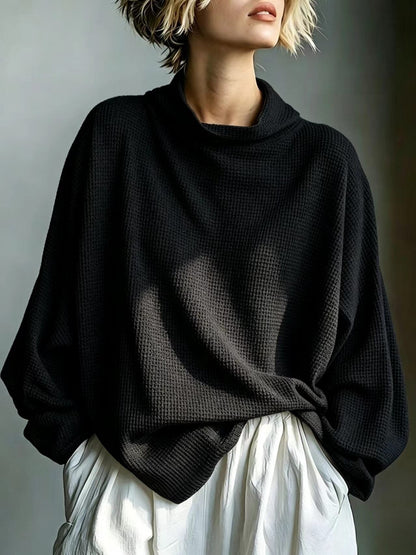 Waffle-Knit Oversized Cowl Neck Top