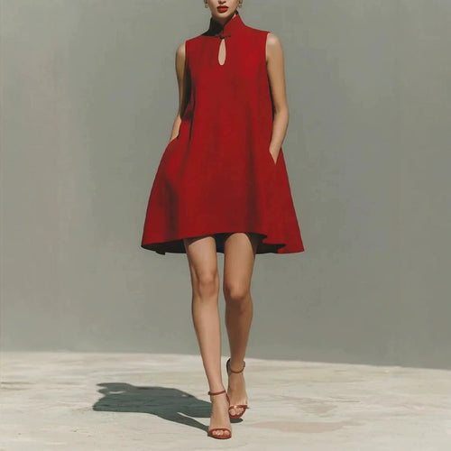 Modern Qipao-Inspired Linen Shift Dress