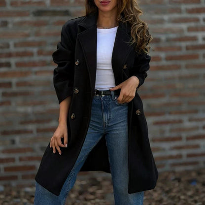 Street Style Autumn And Winter Lapel Double-Breasted Woolen Coat Jacket