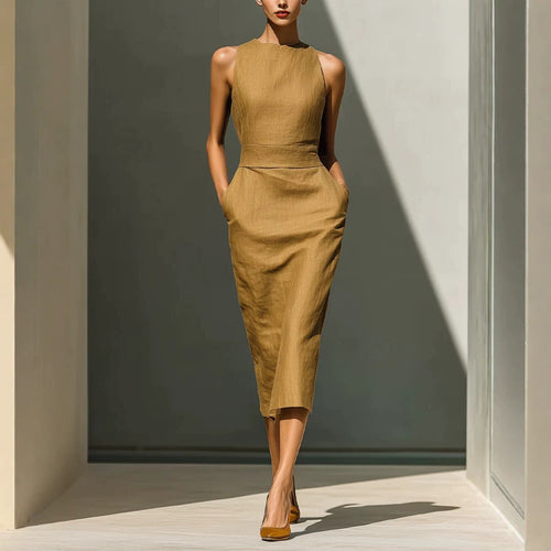 Women'S Elegant Sleeveless Slim Fit Hip-Covering Mid-Length Dress