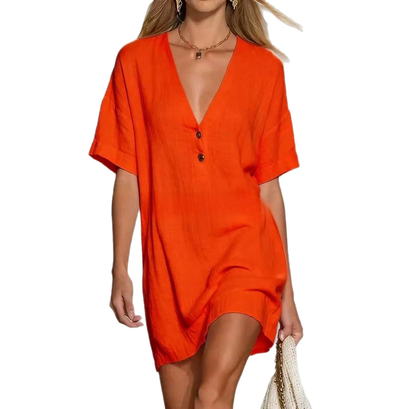 Effortless Chic Linen-Blend V-Neck Shirt Dress