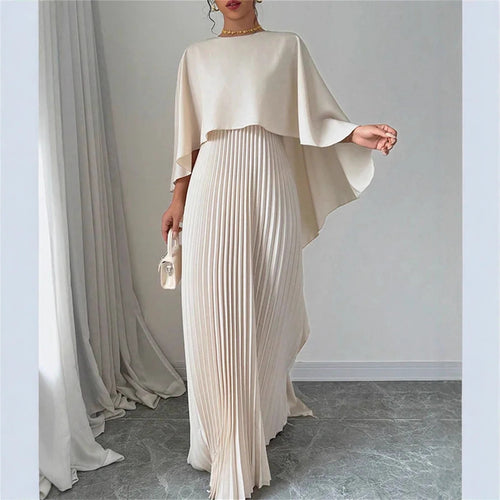 Cape Overlay Pleated Maxi Dress