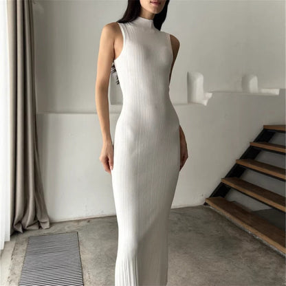 Ribbed Knitted Sleeveless Bodycon Maxi Dress