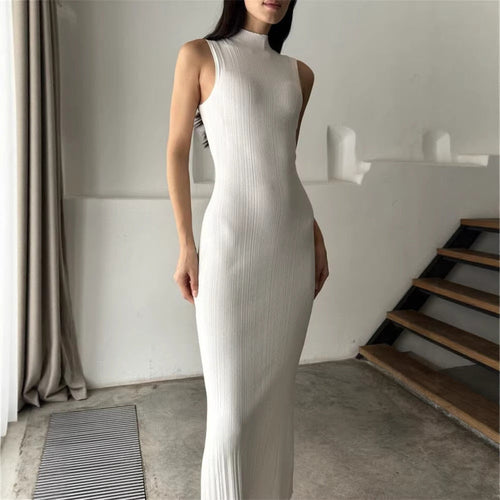 Ribbed Knitted Sleeveless Bodycon Maxi Dress