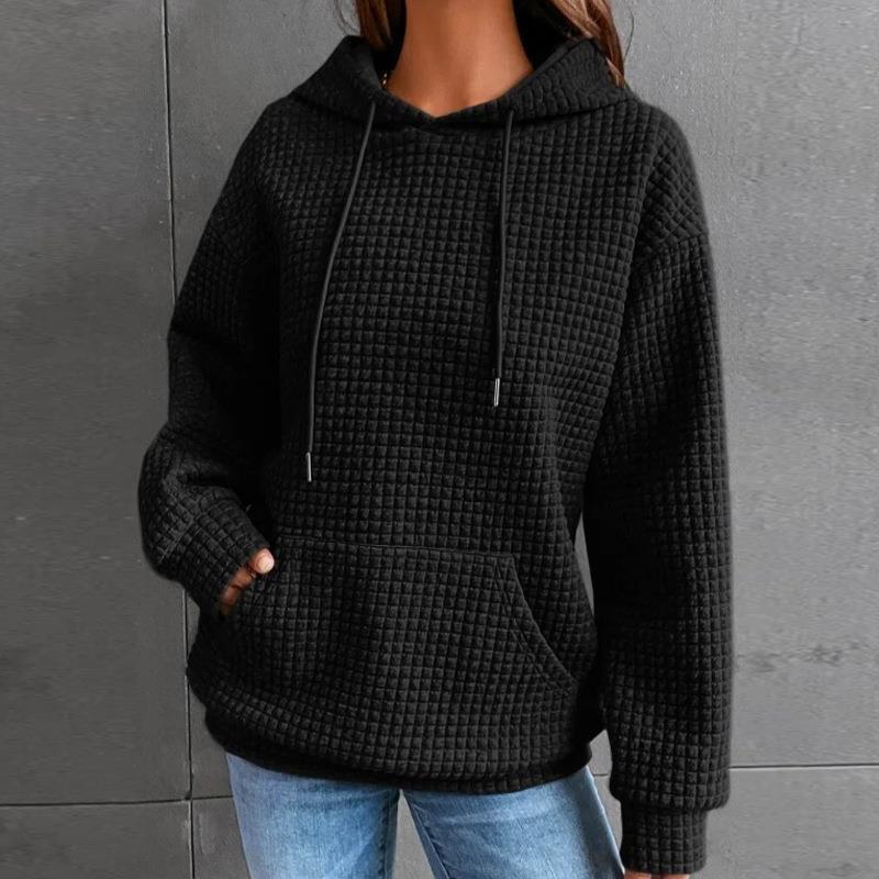 Waffle Textured Drawstring Hooded Sweatshirt With Kangaroo Pocket