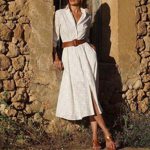 New Autumn Button Shirt Dress Women Long Sleeve With Belt