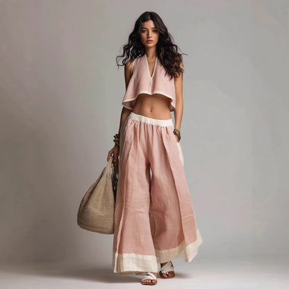 Sleeveless V-Neck Two-Piece Set – Solid Color Lounge & Casual Outfit