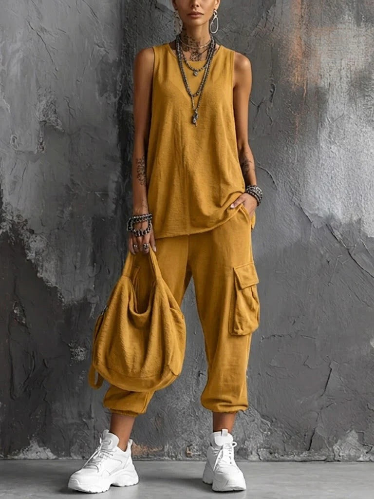 Oversized Sleeveless Top & Cargo Jogger Set