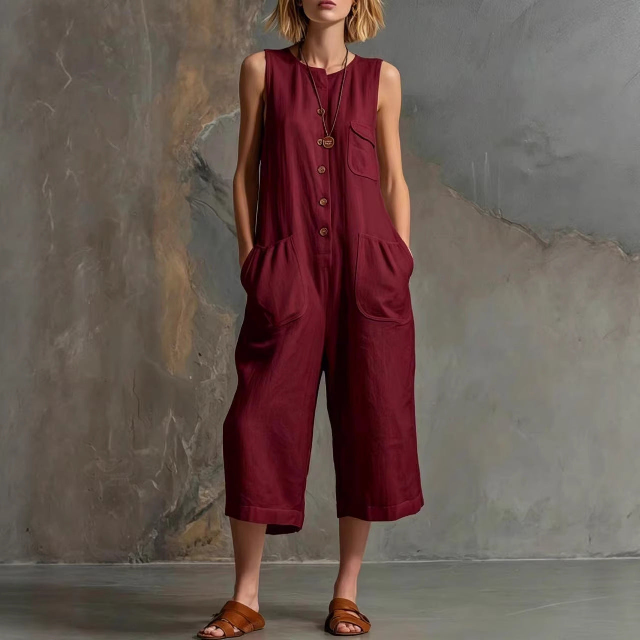 Effortless Linen Sleeveless Wide-Leg Jumpsuit