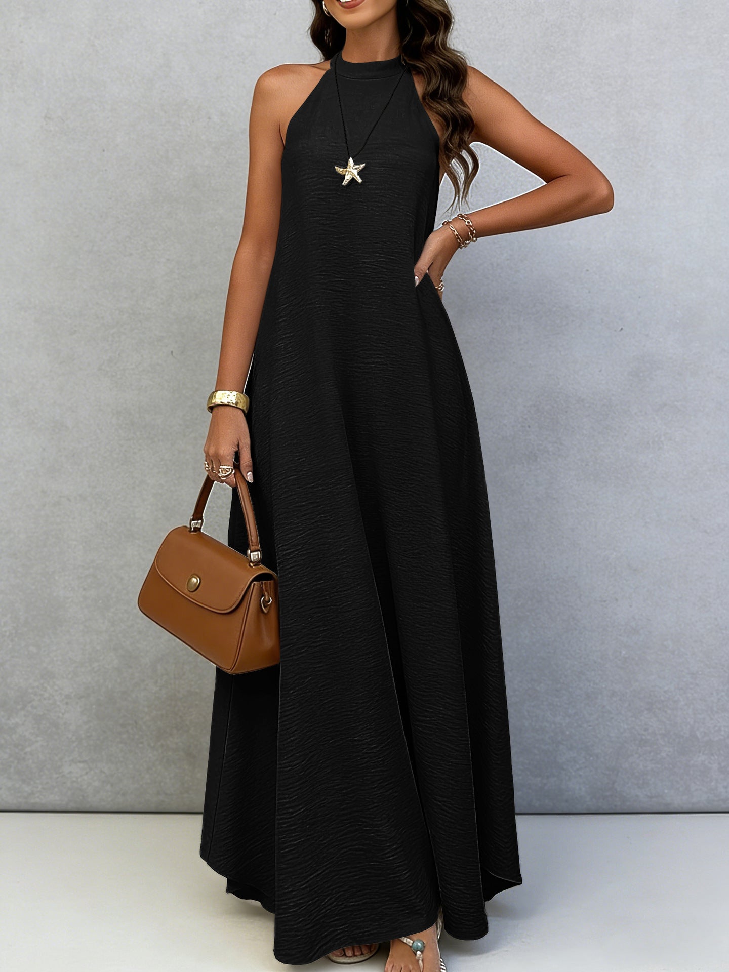 Halter Neck Tie-Back Maxi Dress