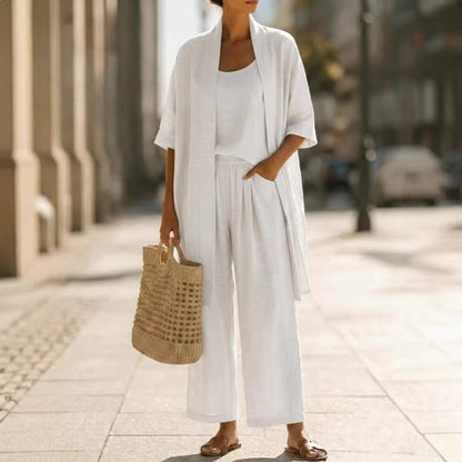 Women Linen-Blend Three-Piece Casual Set
