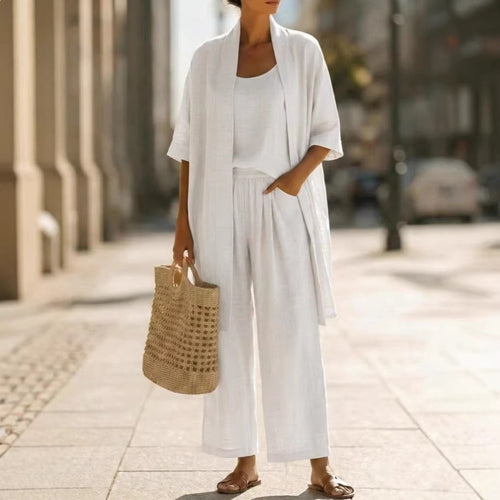 Women Linen-Blend Three-Piece Casual Set