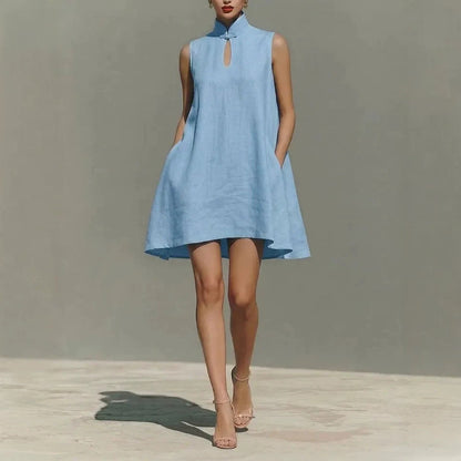 Modern Qipao-Inspired Linen Shift Dress